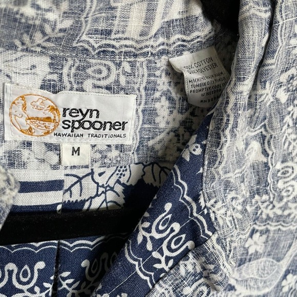 Reyn Spooner Reverse Print Blue White Lahaina Sailor Regular Fit Popover Shirt M - Picture 4 of 4